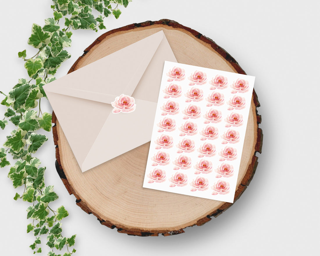 Watercolour Pink Flower Stickers - Creativien